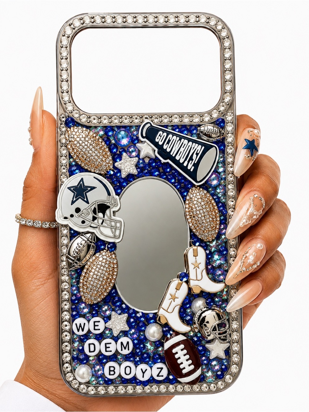 iPhone 17 Pro Max Rhinestone Mirror Phone Case - Dallas Cowboys Theme